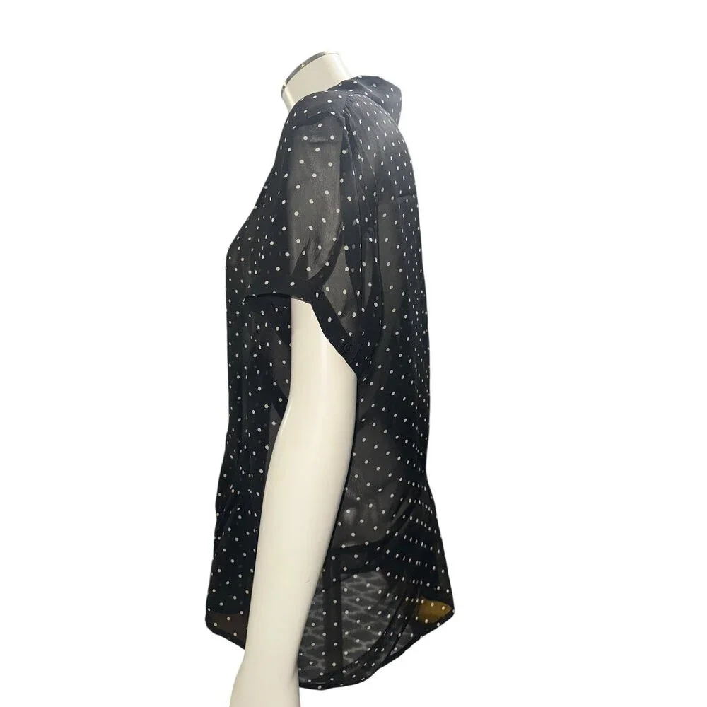 The Limited Silk XL Black White Polka Dot Sheer Blouse Short Sleeve Sheercore - Picture 4 of 11